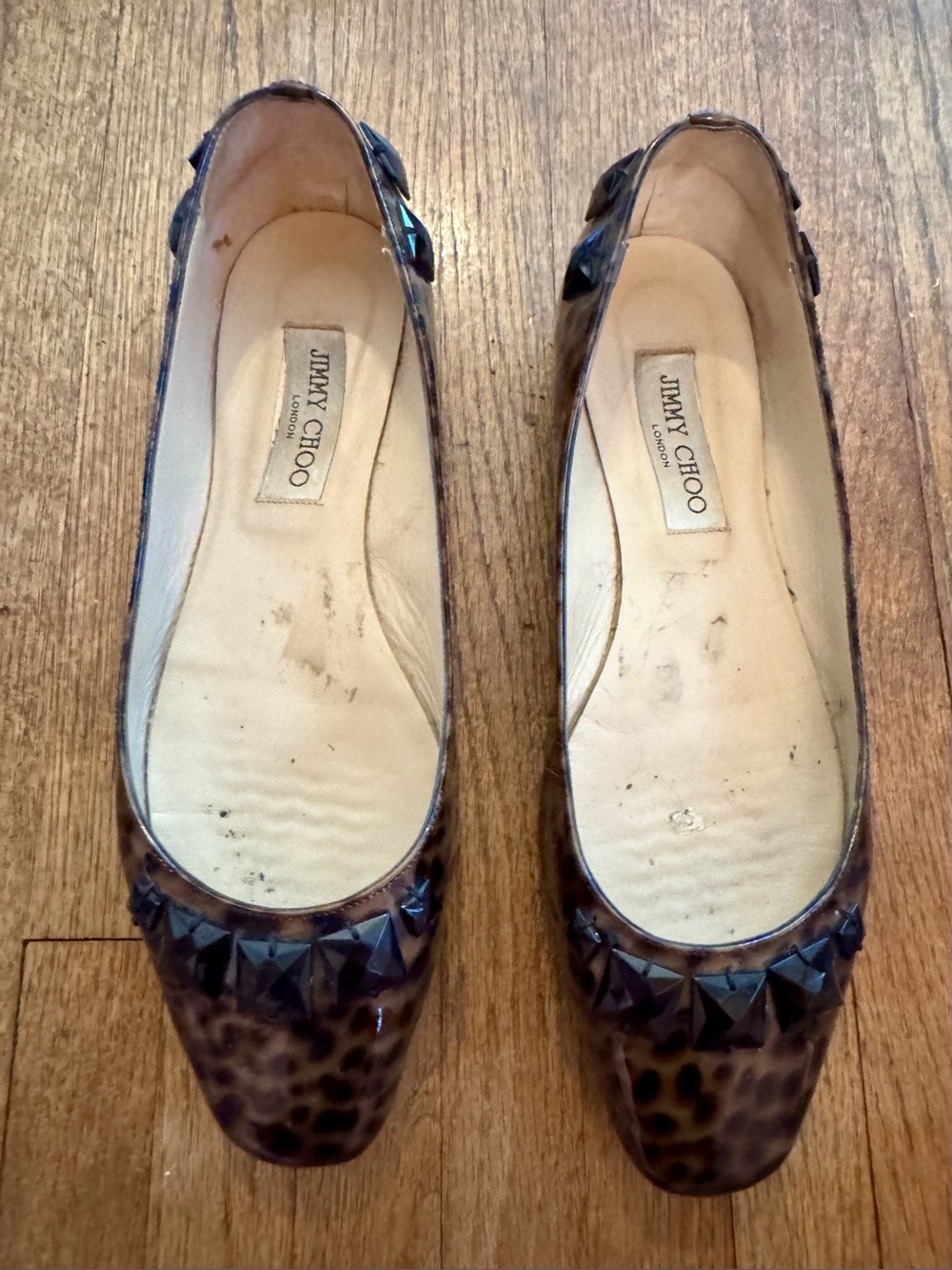 Jimmy Choo Black Studded Leopard Print Ballet Flats - size 40